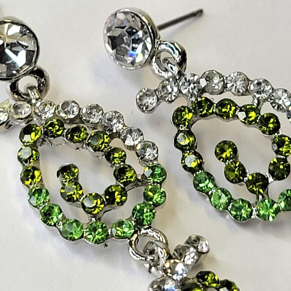 Green and Silver Crystal Chandelier Earrings - Picture 4 of 7